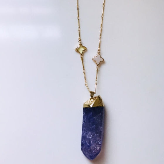 Angela D'Arcy Crystal Pendant Necklace - Crushed Purple Agate
