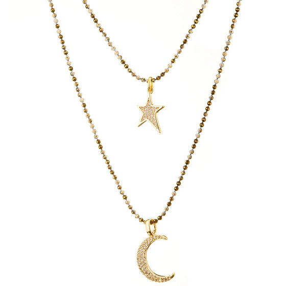Angela D'Arcy Double Layer Necklace Moon/Star