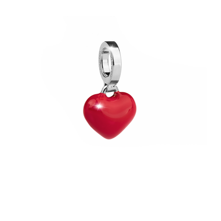 Rebecca My World Red Enamel Heart Charm - Silver