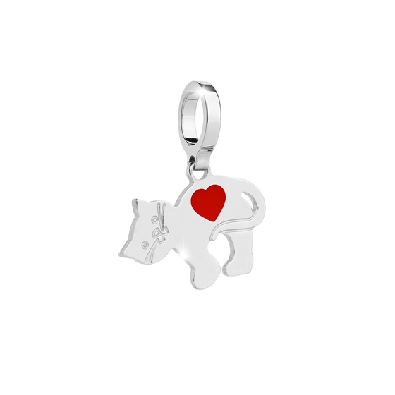 Rebecca My World Silver Cat/Red Heart Charm