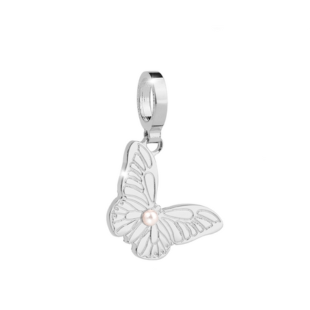 Rebecca My World Silver Butterfly Pearl Charm