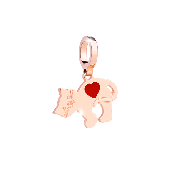 Rebecca My World Rose Gold Cat/Red Heart Charm