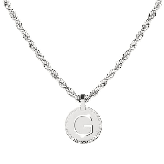 Rebecca My World Silver Large Initial & Twisted Rope Chain Necklace