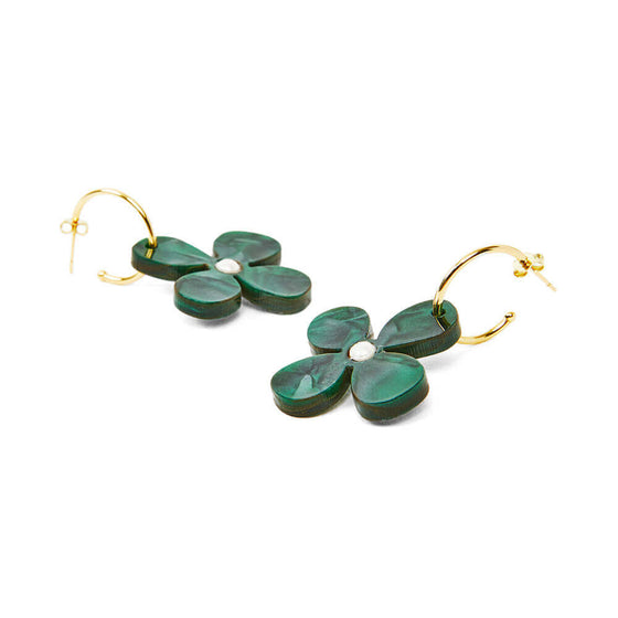 TooLally Daisy Hoop Earrings - Emerald