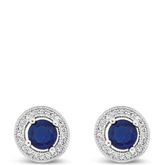 Absolute Silver & Navy Blue Halo Stud Earrings