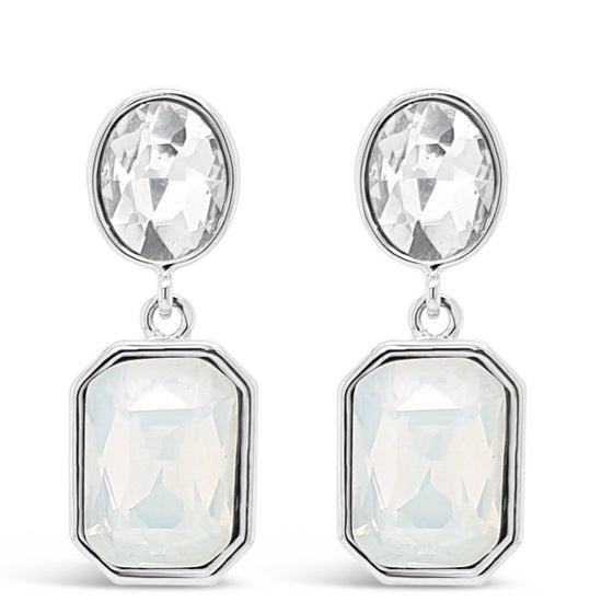 Absolute Silver & White Opal Rectangle Drop Earrings