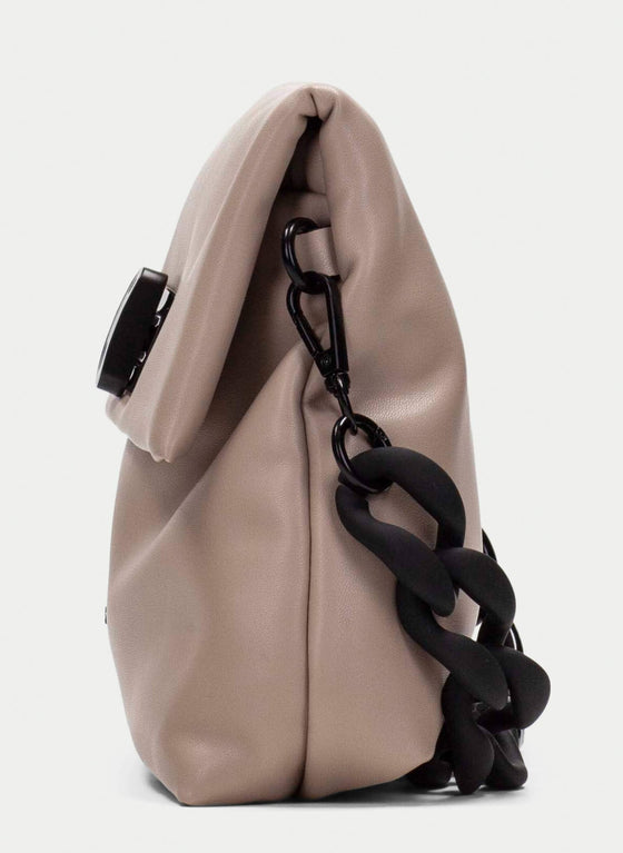 Hispanitas Taupe Leather Curb Chain Shoulder Bag