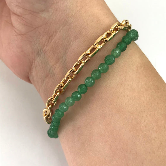 Rebecca Gold Link & Green Bead Bracelet