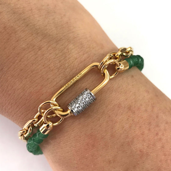 Rebecca Gold Link & Green Bead Bracelet