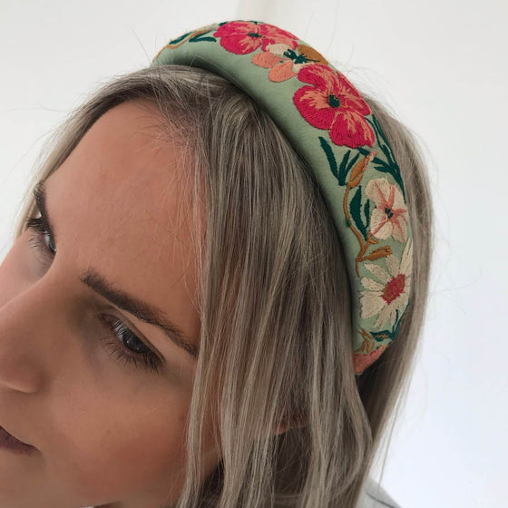 Powder Country Garden Mint Padded Headband