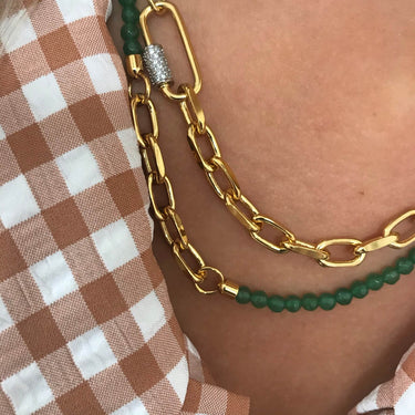 Rebecca Gold Link & Green Bead Necklace