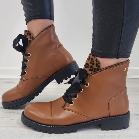 Kate Appleby Durham Lace Up Boots - Tan Leopard