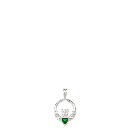Kids Claddagh Pendant Necklace with Green CZ Heart