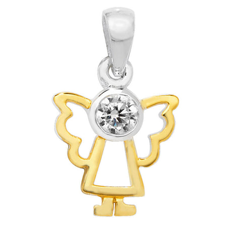 Kids Gold Plated CZ Angel Pendant Necklace