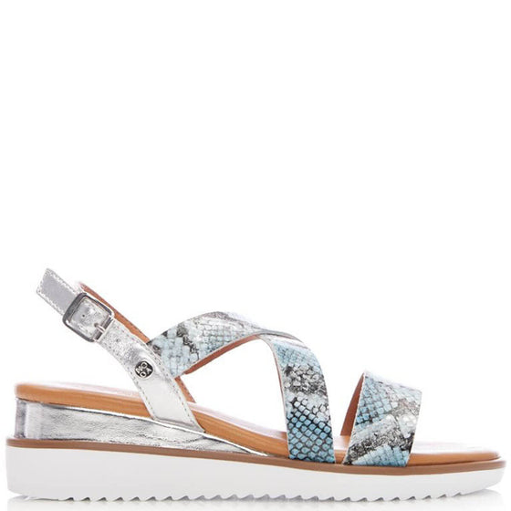 Moda In Pelle Poziie Blue Snake Leather Sandals