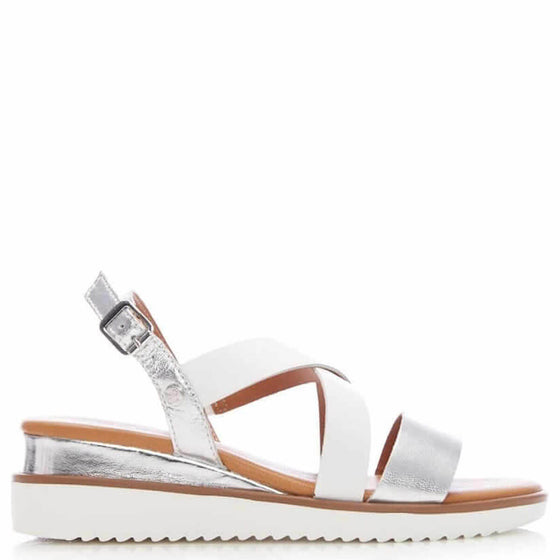 Moda In Pelle Poziie White & Silver Leather Sandals