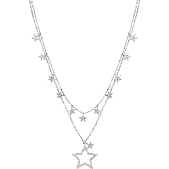 Absolute Silver Double Star Necklace n2131sl