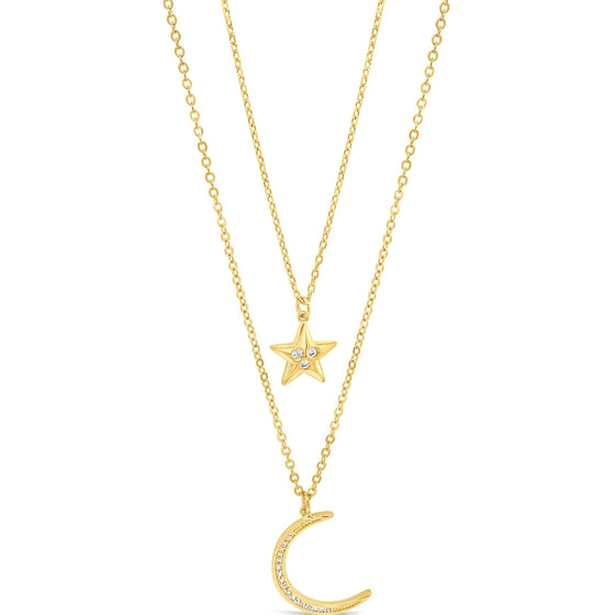 Absolute Star & Moon Layered Necklace - Gold N2141GL