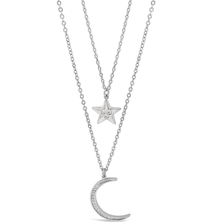 Absolute Star & Moon Layered Necklace - Silver