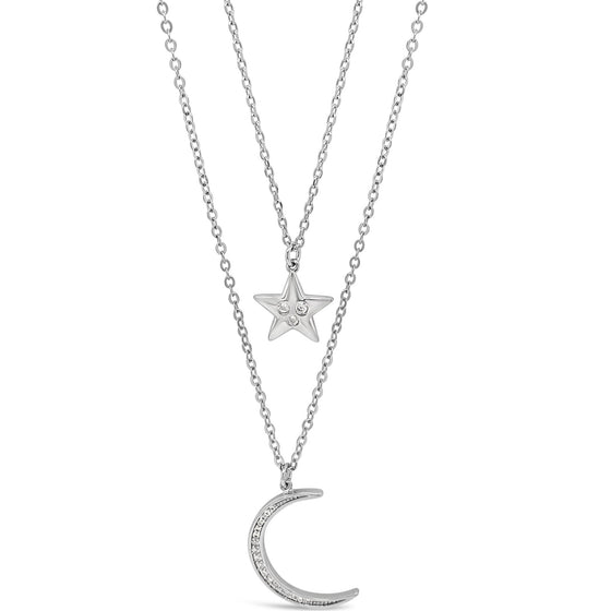 Absolute Star & Moon Layered Necklace - SIlver N2141SL