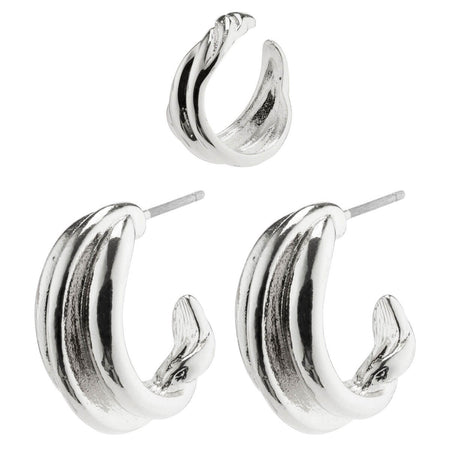 Pilgrim Amanda Silver Ear Cuff & Hoop Earrings