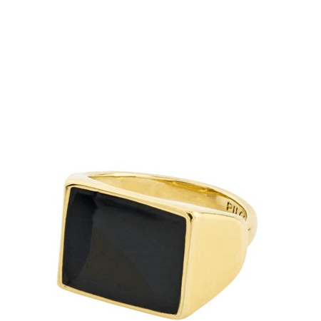 Pilgrim Ecru square black signet ring gold-plated