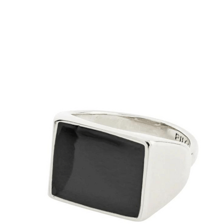 Pilgrim Ecru square black signet ring silver-plated