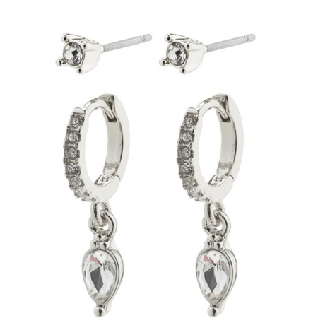 Pilgrim Elza Silver Hoop Stud Earring Set