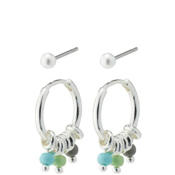 Pilgrim Freedom Silver Huggie Hoops & Pearl Stud Earring set