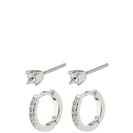 Pilgrim Millie Silver Crystal Hoop Earrings (Set)