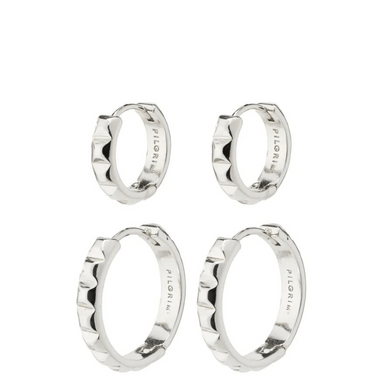 Pilgrim Trisha Pyramid shape Silver hoop Earrings Set