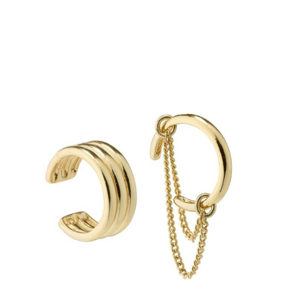 Pilgrim Peace asymmetrical Gold Ear Cuff Set