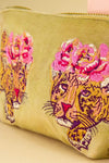 Powder Climbing Leopard Mini Velvet Pouch - Mustard