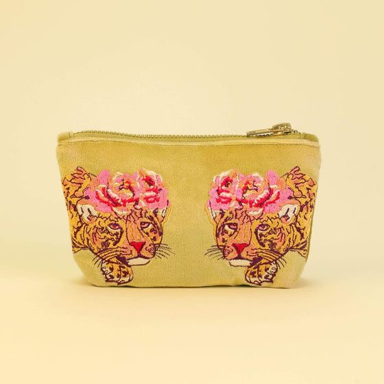 Powder Climbing Leopard Mini Velvet Pouch - Mustard