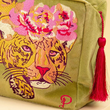 Powder Climbing Leopard Velvet Washbag - Mustard