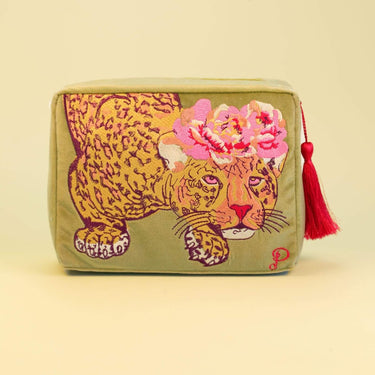 Powder Climbing Leopard Velvet Washbag - Mustard