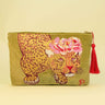 Powder Climbing Leopard Velvet Zip Pouch - Mustard