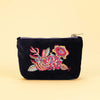 Powder Fantasy Floral Mini Velvet Pouch - Navy