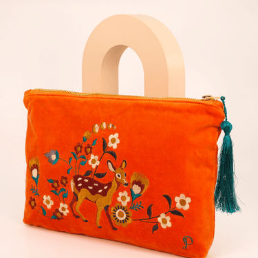 Powder Fawn in a Meadow Velvet Zip Pouch