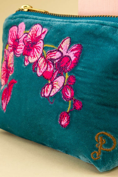 Powder Spring Orchid Mini Velvet Pouch - Teal
