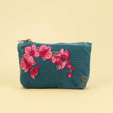 Powder Spring Orchid Mini Velvet Pouch - Teal