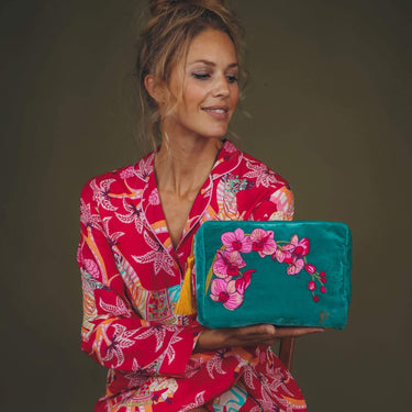Powder Spring Orchid Velvet Washbag - Teal