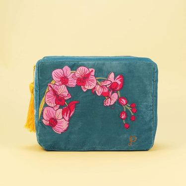 Powder Spring Orchid Velvet Washbag - Teal
