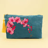 Powder Spring Orchid Velvet Zip Pouch - Teal