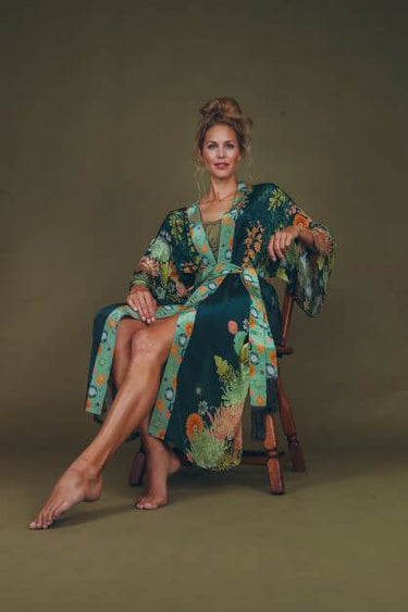 Powder Wisteria Kimono Gown - Navy