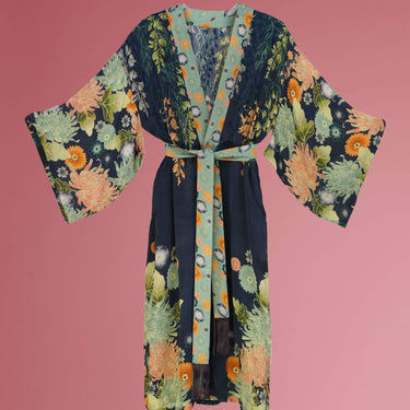 Powder Wisteria Kimono Gown - Navy