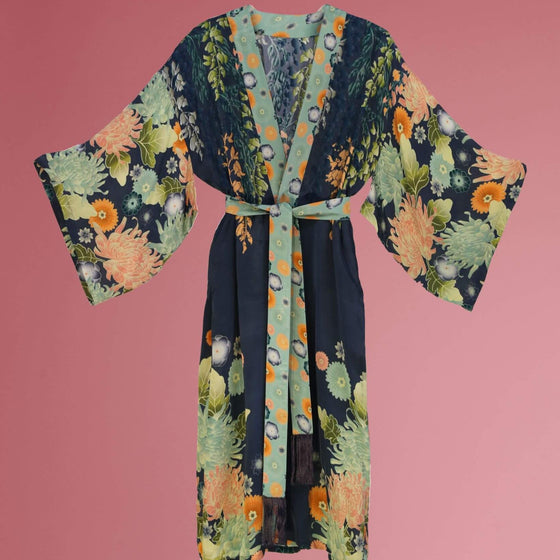 Powder Wisteria Kimono Gown - Navy