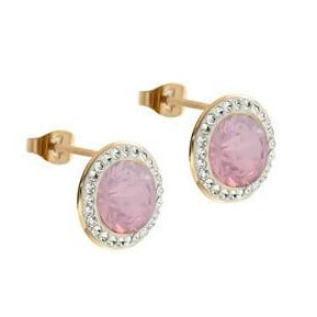 Qudo Tondo Deluxe Gold Earrings - Rose Water Opal