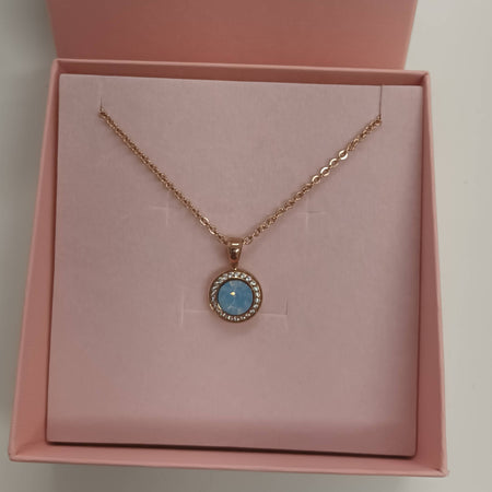 Qudo Tondo Deluxe Pendant Rose Gold Necklace - Light Sapphire Opal