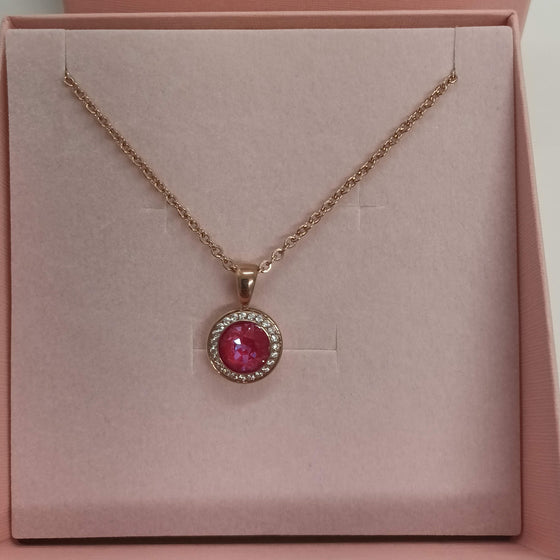 Qudo Tondo Deluxe Pendant Rose Gold Necklace - Royal Red Delite